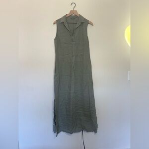 ROSSO35 100% Linen Sleeveless Green Maxi Dress